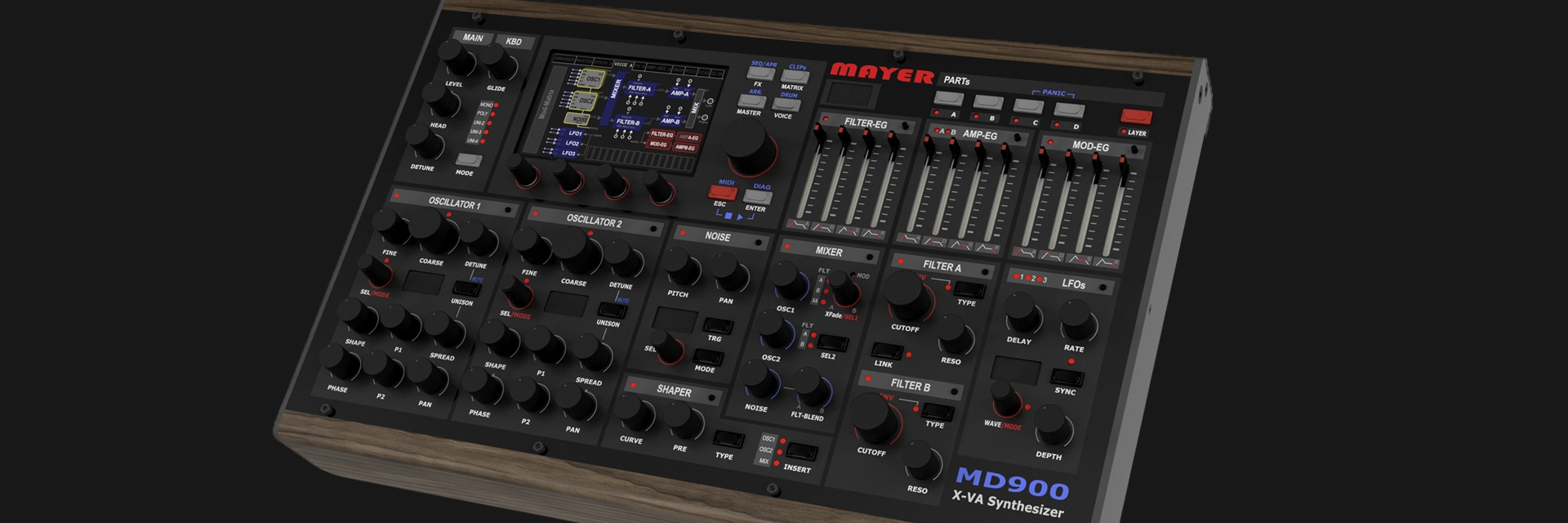 Angled view of the MD900 control panel
